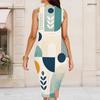 Women Plus Size Round Neck Sleeveless Printed Bodycon Midi Dress