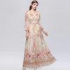 French Romantic-Style Printed Long-Sleeve Dress for Women Autumn V-Neck Puff Sleeves Elastic Waist A-Line Elegant Long Maxi Dress