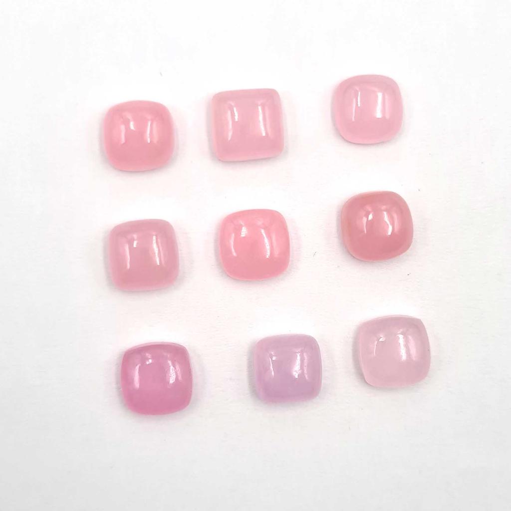 Dyed Pink Jade Square Cushion Cabochon Loose Gemstone Lot 35 Pcs 8 MM 100 CT For Jewelry Making
