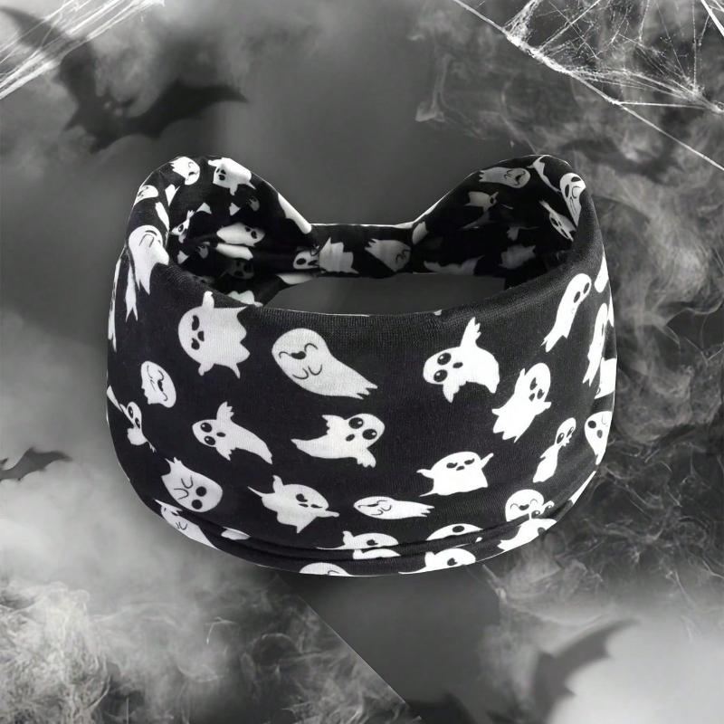 Women Pumpkin, Bat Wide Holiday Headbands, Festival Gift Hair Accessories Pumpkin Rose Boho Polyester Fashion All Season Women Scarf Fall Hair Band