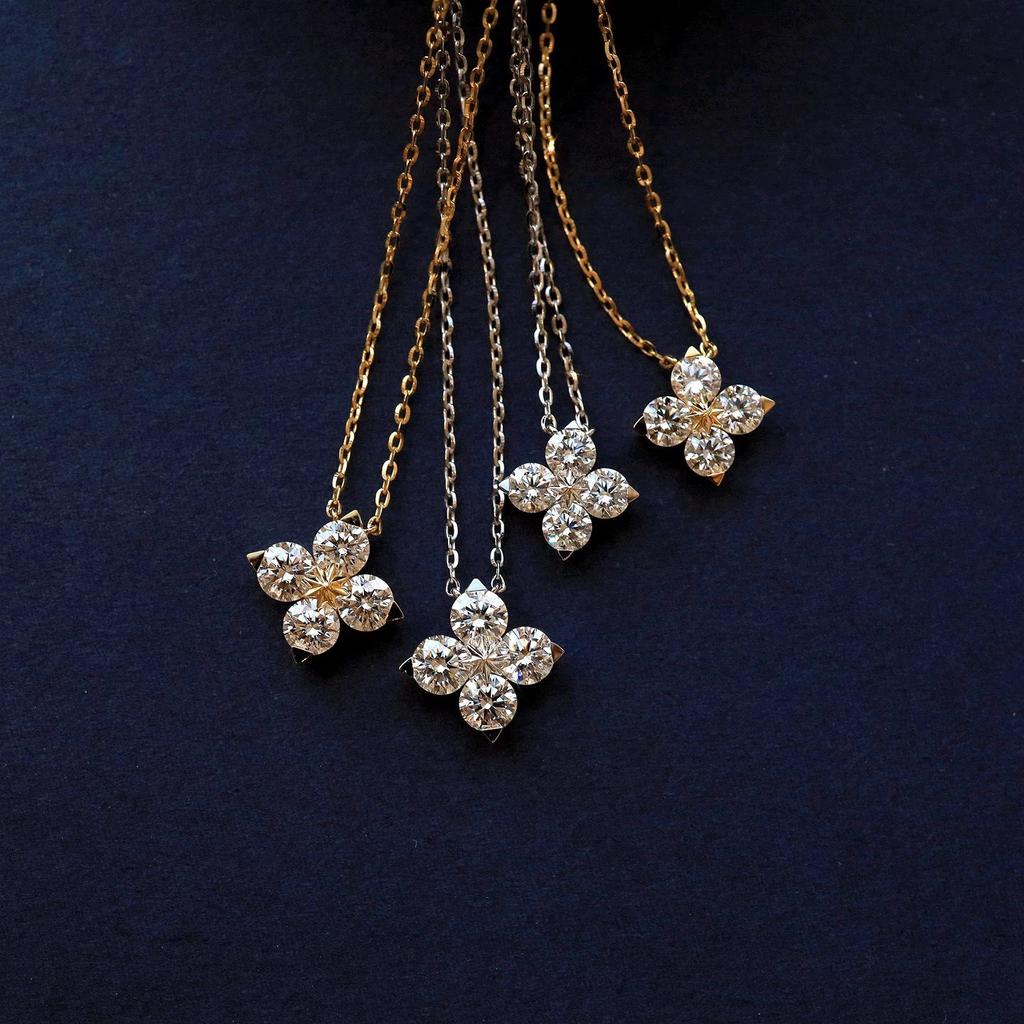 Sterling Silver Four-Leaf Clover Necklace - Luxury Super Flash Design with Four-Petal Flower Pendant