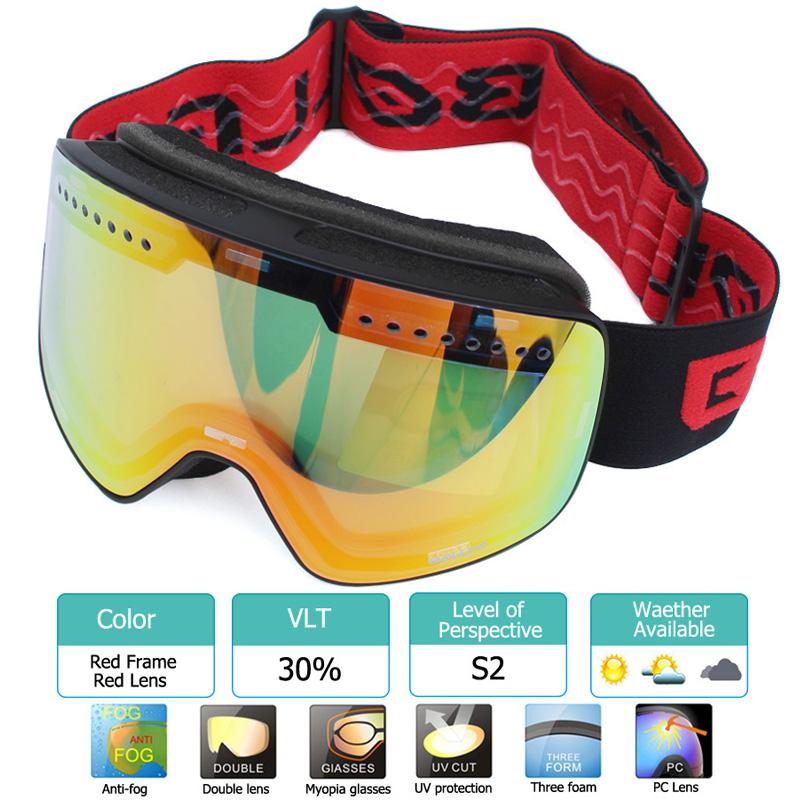 Magnetic Ski Goggles Double Layer Polarized Lens Skiing Anti-fog UV400 Snowboard Goggles Men Women Ski Glasses Eyewear красный