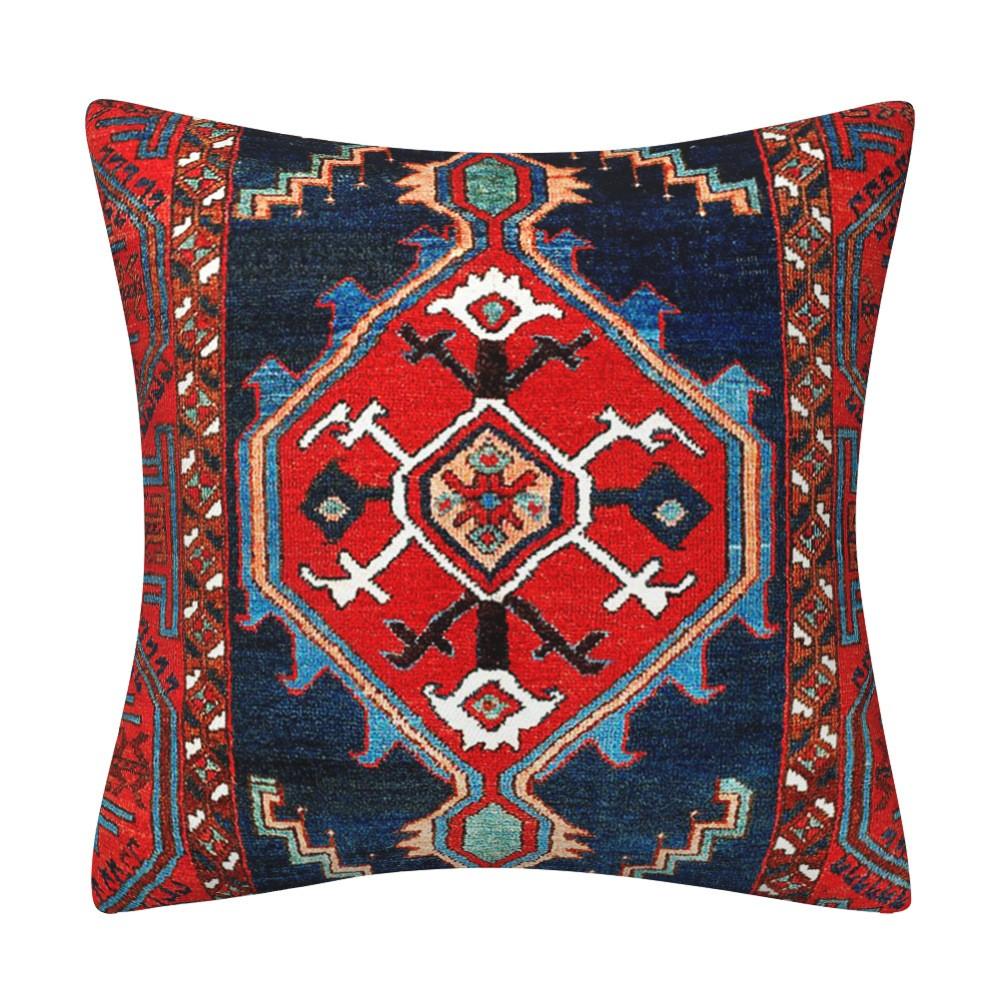 Kissenbezug inspiriert von türkischen Teppichen: Traditionelles Medaillonmuster in sattem Rot & Marineblau Böhmische Wohnkultur Kissenbezug
