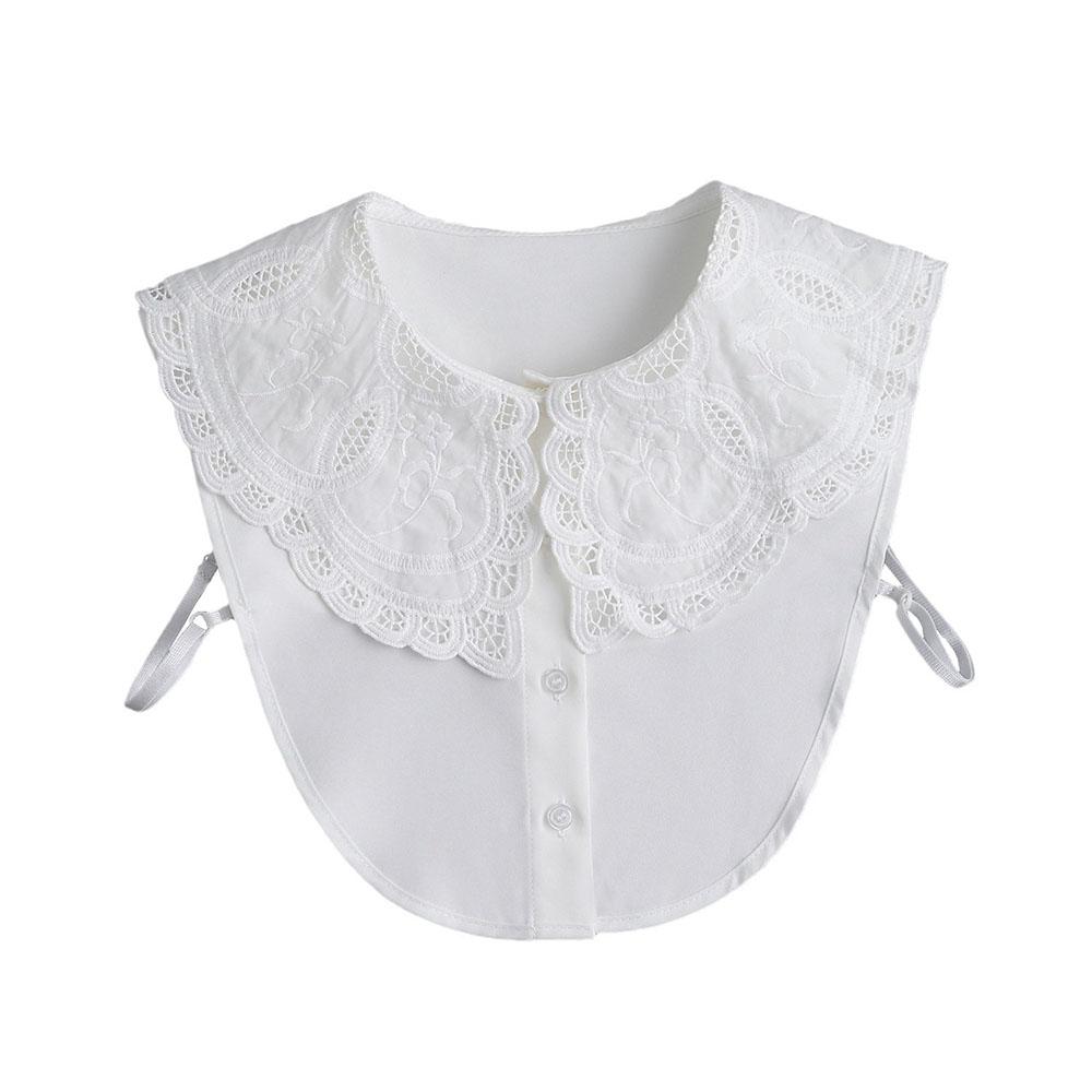 Weißer Baumwoll-Abnehmkragen für Damen Elegante Stickerei Floral Falscher Kragen Süßes Peter Pan Hemd Falscher Kragen Dekorativ
