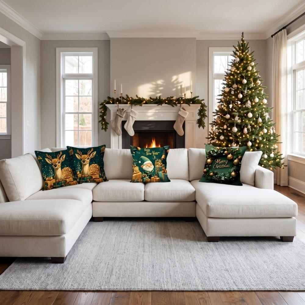 Santa Claus Throw Cushion Case Christmas Tree Santa Pillow Cover Living Room Sofa