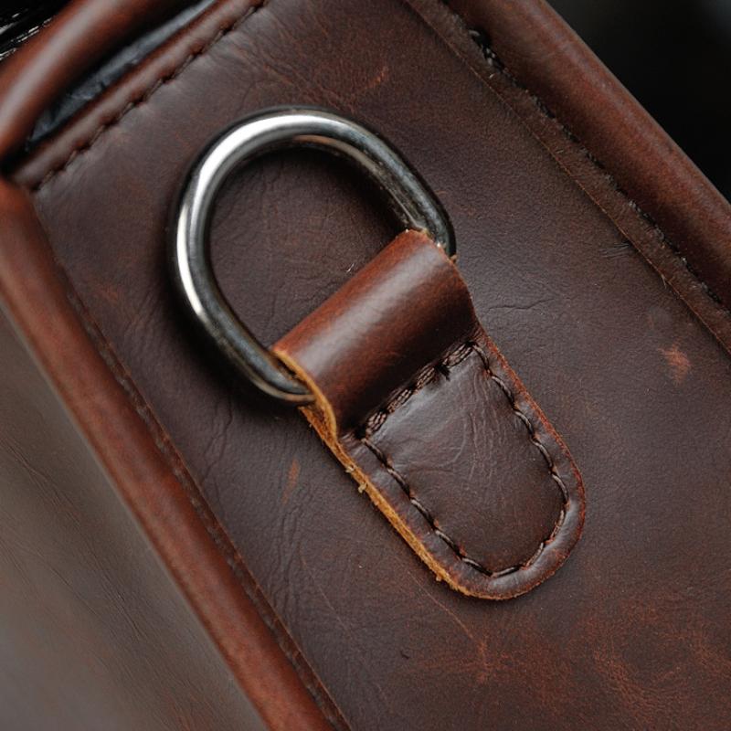 Crazy Horse Leather Men's Bag Casual Retro One-shoulder Crossbody Bag Double Screw Lock Design Anti-theft Wear-resistant Computer Official Bag