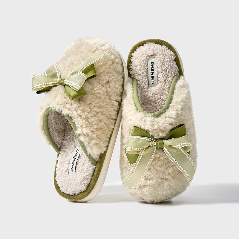 

Высококлассные модные плюшевые тапочки женские осенне-зимние новые домашние теплые и нескользящие можно носить на улице толстые хлопковые тапочки 40-41 (suitable for 39-40 feet) зеленый лайм