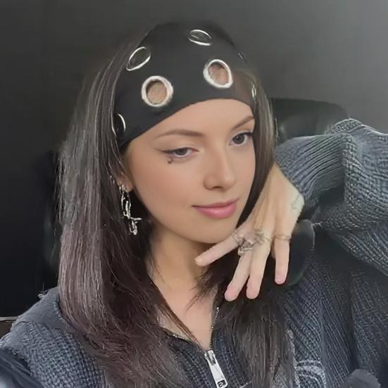 Women Hair Band Punk Style Rock Stretch Headband with Hollow Eyelets Aesthetic Design Hair Accessories