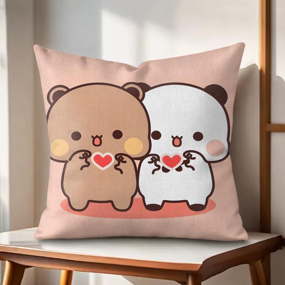 Cute BBubu And Dudu Cushion Cover Natural Linen Organic Fabric DoubleSided Printing Couch Pillow Covers Home Decor