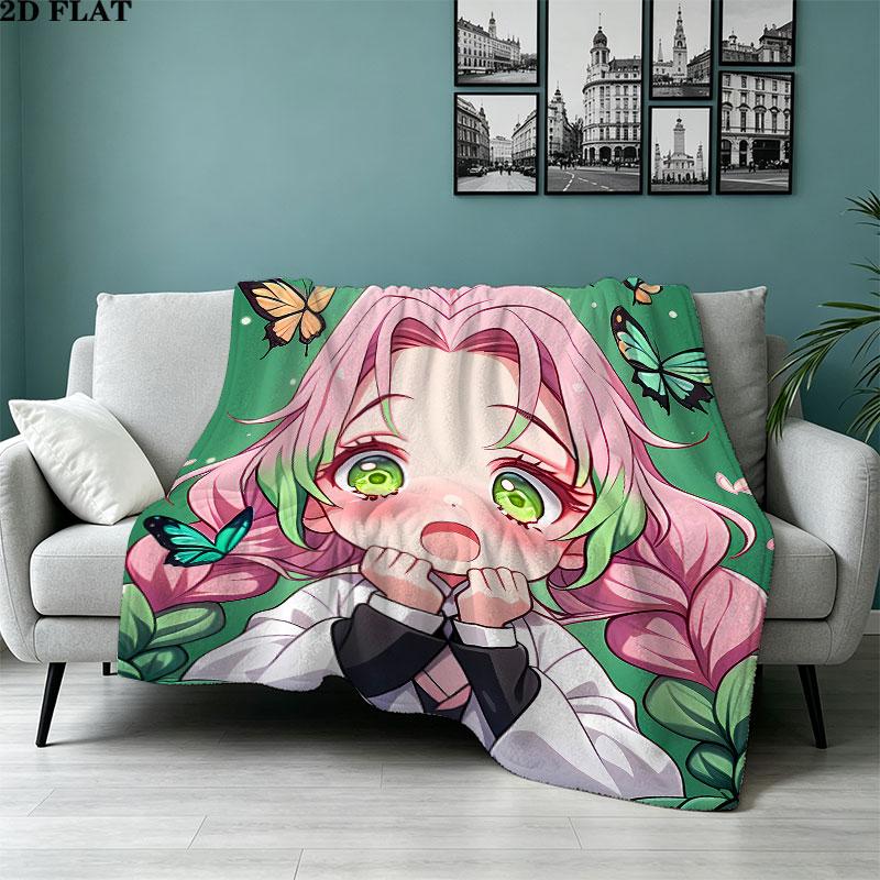 1PC Demon Slayer Patterned Flannel Blanket Suitable For All Seasons For Home Decor Warmth And Comfort Gifts Holiday Present