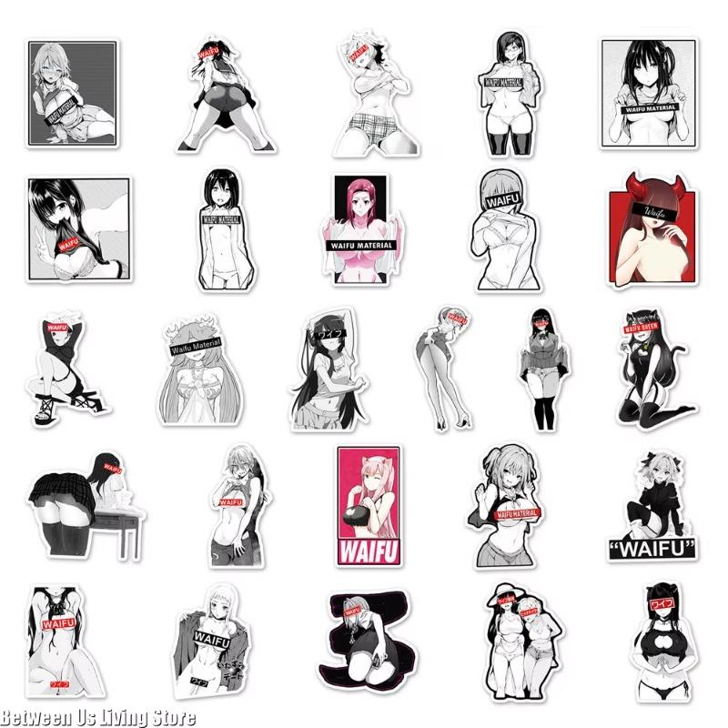 50Pcs Kawaii Cartoon Sexy Girl Graffiti Sticker Cute Anime Girls Waterproof Cup Decals Laptop Phone Luggage Adult Stickers