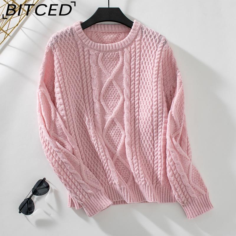 BITCED Solid Colour Cable-Knit Pullover Women's Sweater Autumn/Winter Loose-Fit Long-Sleeved Knitted Top