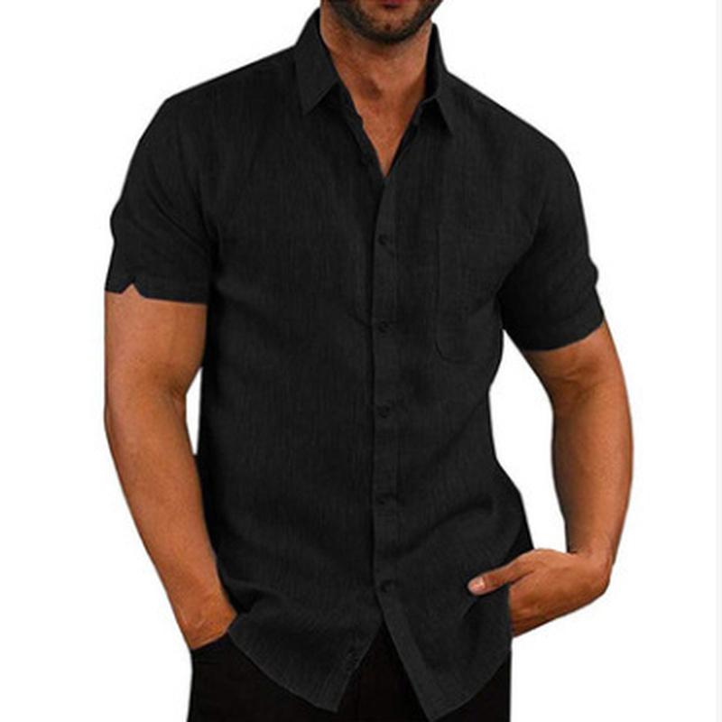 Sommer Revers Einfarbig Kurzarm Button Up Männer Leinen Hemd Plus Größe männer Tops
