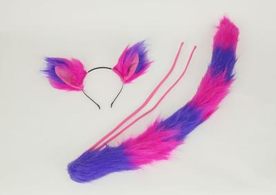 [Fujitatsu] Cheshire Cat Cosplay Set: Cat Ears, Cat Headband, Tail - Alice In Wonderland - Purple Pink Fur Tail - Halloween KDG223
