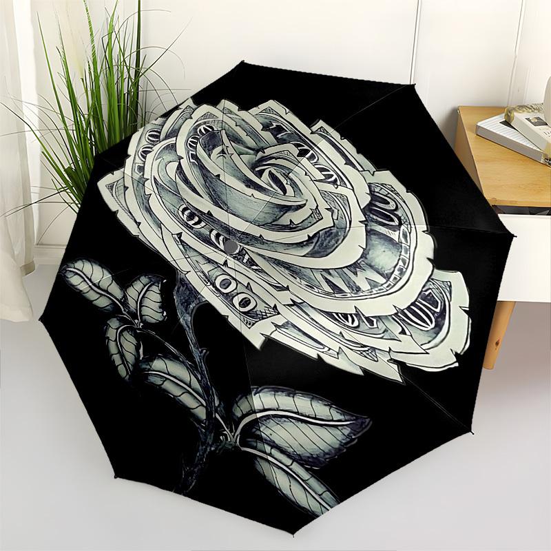 

Money Rose Themed Automatic Opening and Closing Umbrella, Brightly Colored 8 rib Portable Umbrella, Suitable for Men and Women, A Perfect Gi