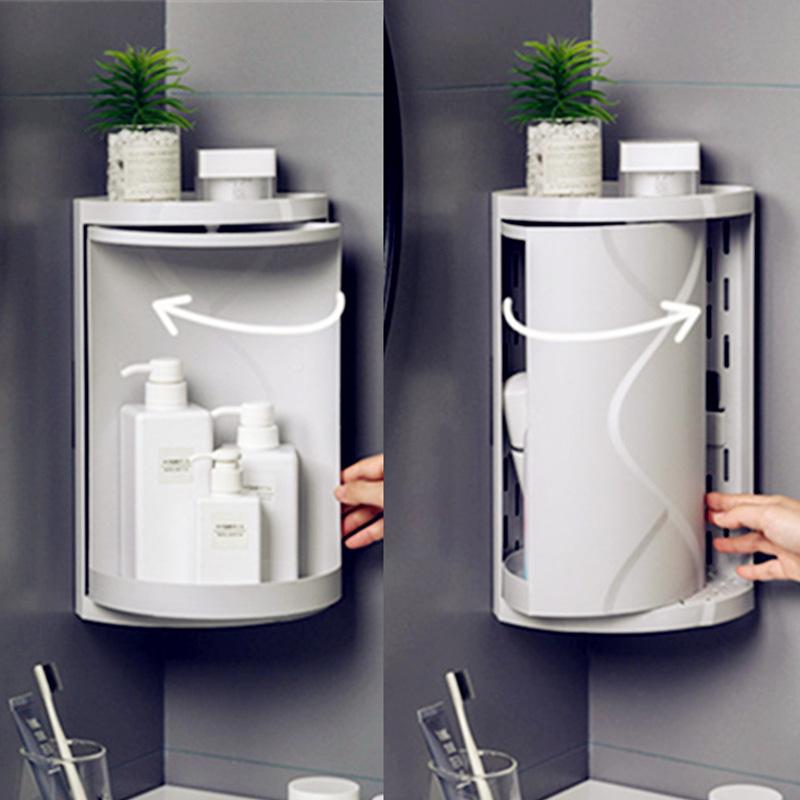 Bathroom Corner Storage Shelves 360 Degree Rotating Wall Shelf Free Punching Shower Rack Waterproof Kitchen Cabinet Organizer bianco