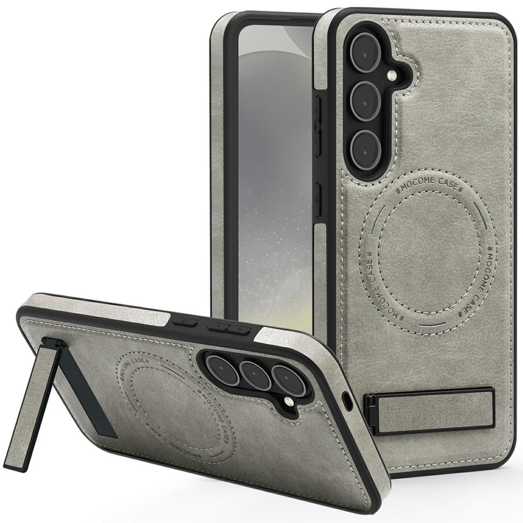 For Samsung Galaxy S25+ Case Compatible with MagSafe Kickstand Leather Phone Back Cover