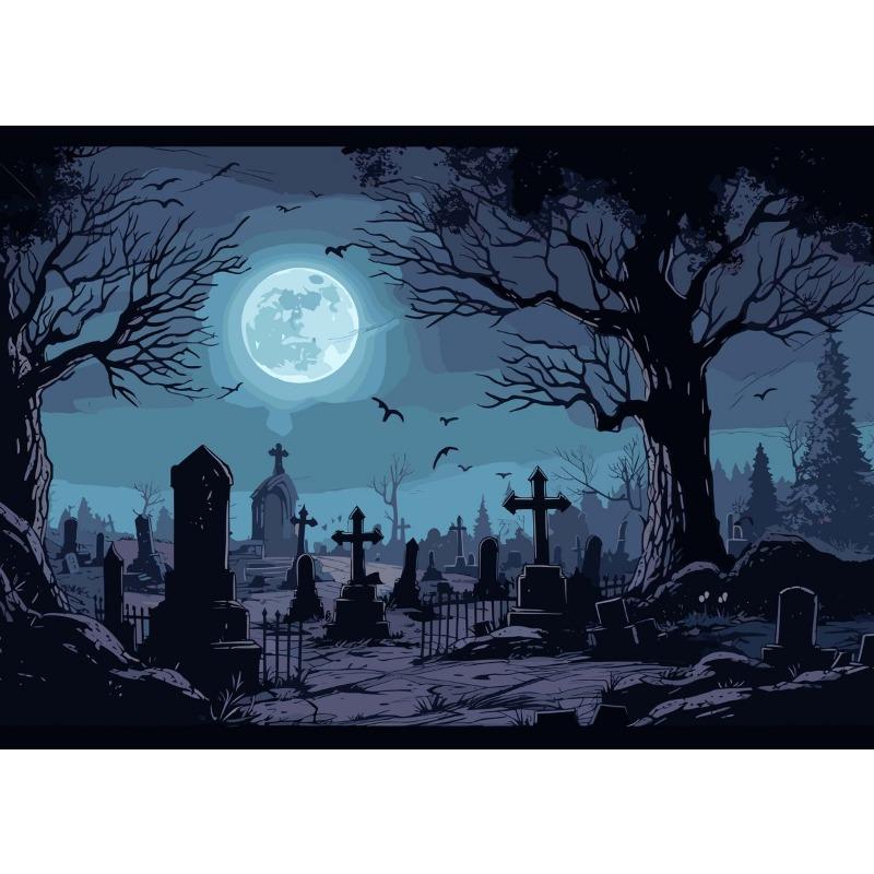 Poster Fundal de Noapte Pădure Întunecată Horror Cimitir Bântuit și Imprimeuri Imprimare pe Pânză Artă de Perete Imagine pentru Camera de Zi Decor Acasă