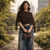Ruched Waist Cape Sleeve Top Round Neck False Two-Piece Tops Batwing Sleeve Top  Summer Wear