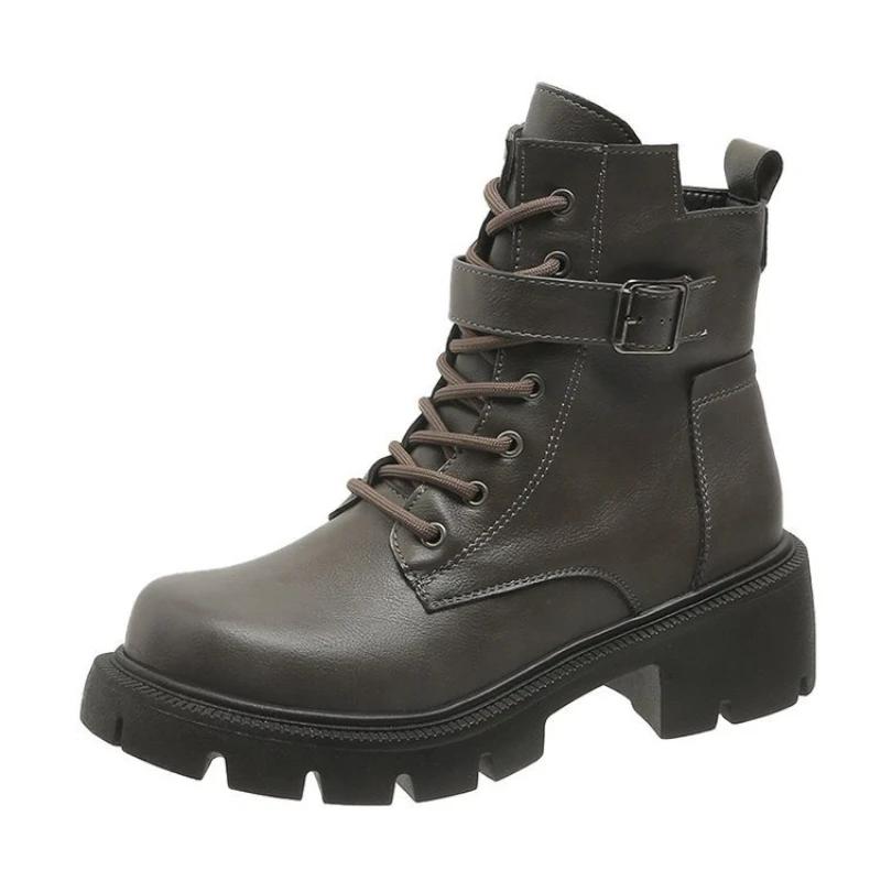 Dameslaarzen Retro Dames Enkellaars Hoge Kwaliteit Casual Leren Laars Antislip Platformlaarzen Mode Motorlaarzen Botas2026