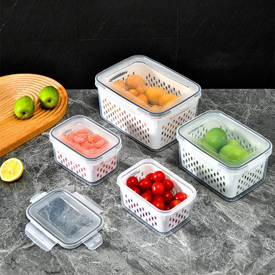 3PCS Crisper Box Airtight Food Storage Containers with Removable Drain Basket Stackable Meal Prep Containers for Fruits And