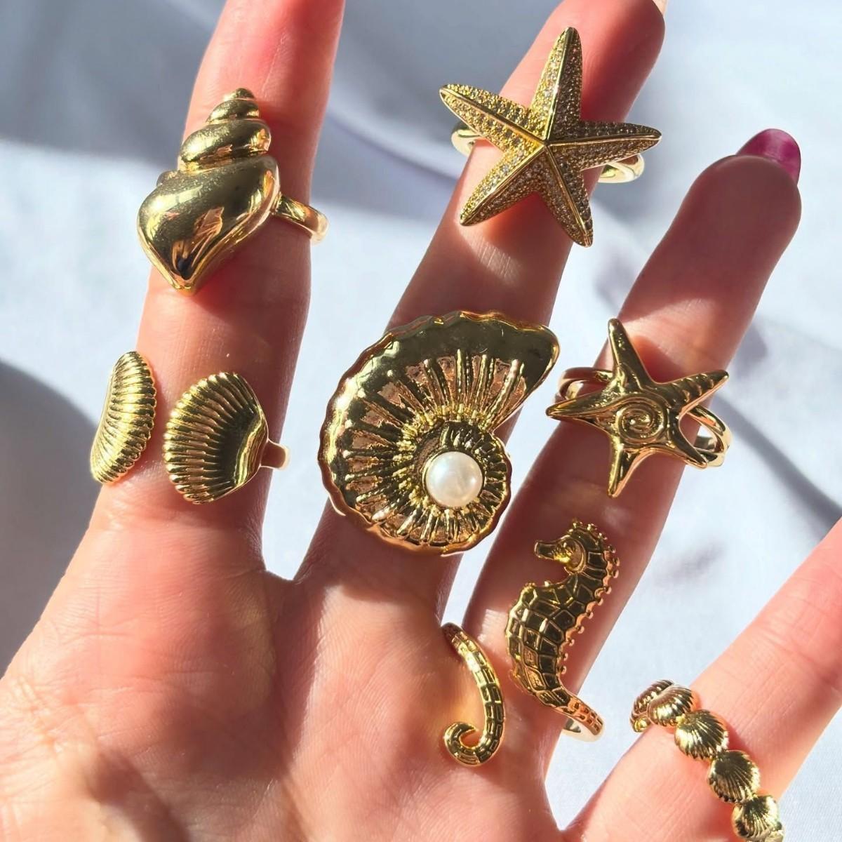 

11k gold ring set, European and American jewelry women s ocean style exaggerated stacking design ring