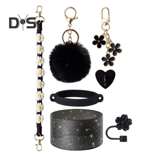 7-teiliges Tassen-Zubehör-Set für 30/40 oz Becher, Silikon-Griffband, Stiefel-Strohhalm-Abdeckung, Schlüsselanhänger-Anhänger, BPA-frei, wiederverwendbar, dekorative Geschenke für Weihnachten