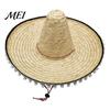Volwassen Vakantiehoed Mexicaanse Sombrero met Kleurrijke Pompons, Hawaïaanse Stijl Geweven Strooien Zonnehoed, Met Brede Rand Lichtgewicht Themafeest Kostuum voor Zomerstrand