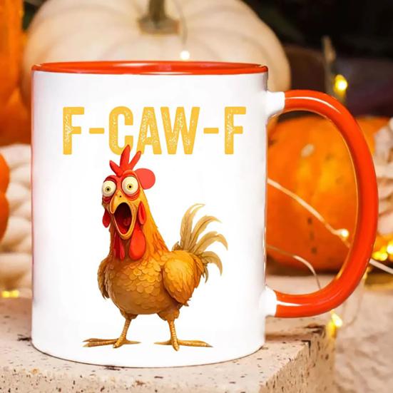 Personlig F-Caw-F Kyllingkrus 15oz Keramisk Kaffekopp Morsom Hane Gårdsdyr Humor Krus Gjenbrukbart Oppvaskmaskin Mikrobølgeovn Sikker Drikkeglass