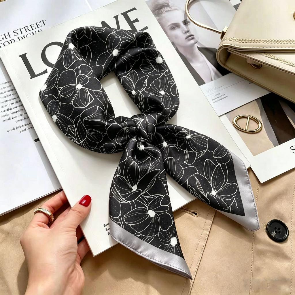 Simple temperament Spring and summer female imitation silk scarf versatile Korean version casual small square scarf neck protection decorative scarf