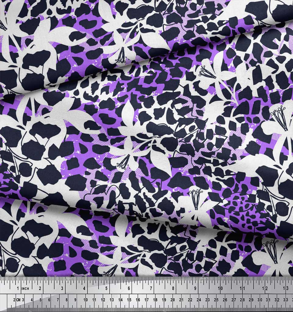 Soimoi Purple Japan Crepe Satin Fabric Leopard Animal Skin Printed Fabric 1 Metre 42 Inch