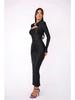 Hollow Out Long Sleeve Sexy Maxi Dress For Women Gown Autumn Winter New Metal Buckle Ruched Slit Long Dress Elegant