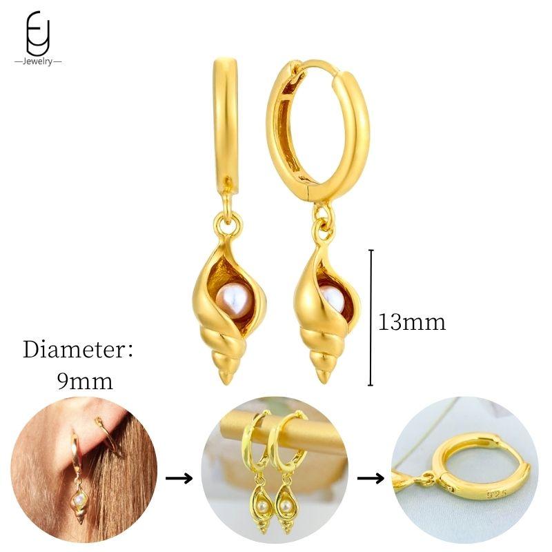 925 Sterling Silver Needle Vintage Heart/Shell Pendant Earrings Round/Square Plate Hoop Earrings for Women Party Fashion Jewelry
