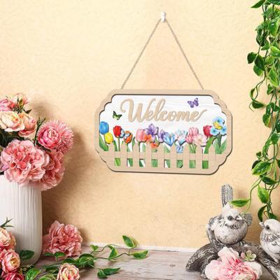 Wooden Welcome Door Sign for Front Door, Waterproof Hanging Sign, Front Door Hanger Decoration for Home Farmhouse Garden Yard Porch