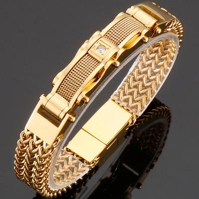 Bracciale di lusso per uomo color oro, 12 mm di larghezza, in acciaio inossidabile, con catena a maglie quadrate, braccialetti da polso da uomo con chiusura magnetica