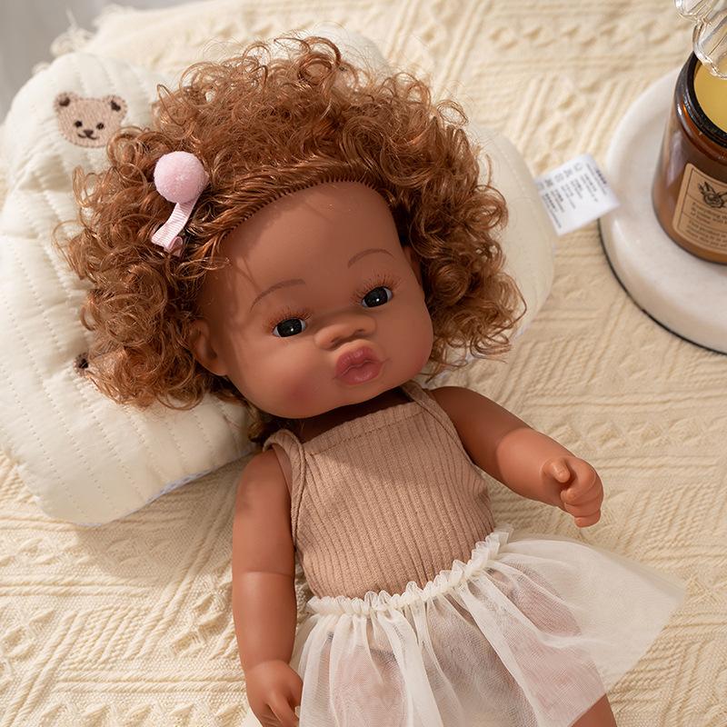 Realistic 13Inch/33Cm Black Skin Baby Dolls Soft Full Body Silicone Vinyl Reborn Doll Washable African Reborn Doll Girl Toy Gift