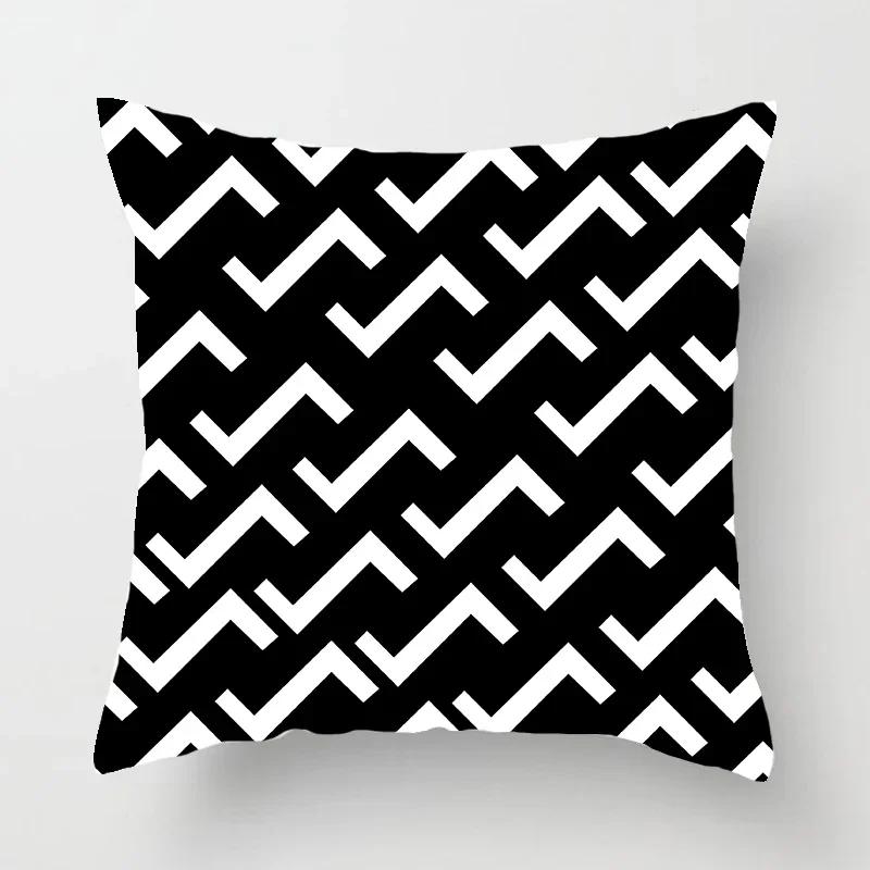 Black and white geometric polyester soft cushion throw pillow, living room car decoration, sofa bed decoration, pillowcase 40525