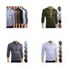 Premium Quality T-shirt Men Fashion Button Front Long Sleeve V-neck Solid Casual Slim Fit