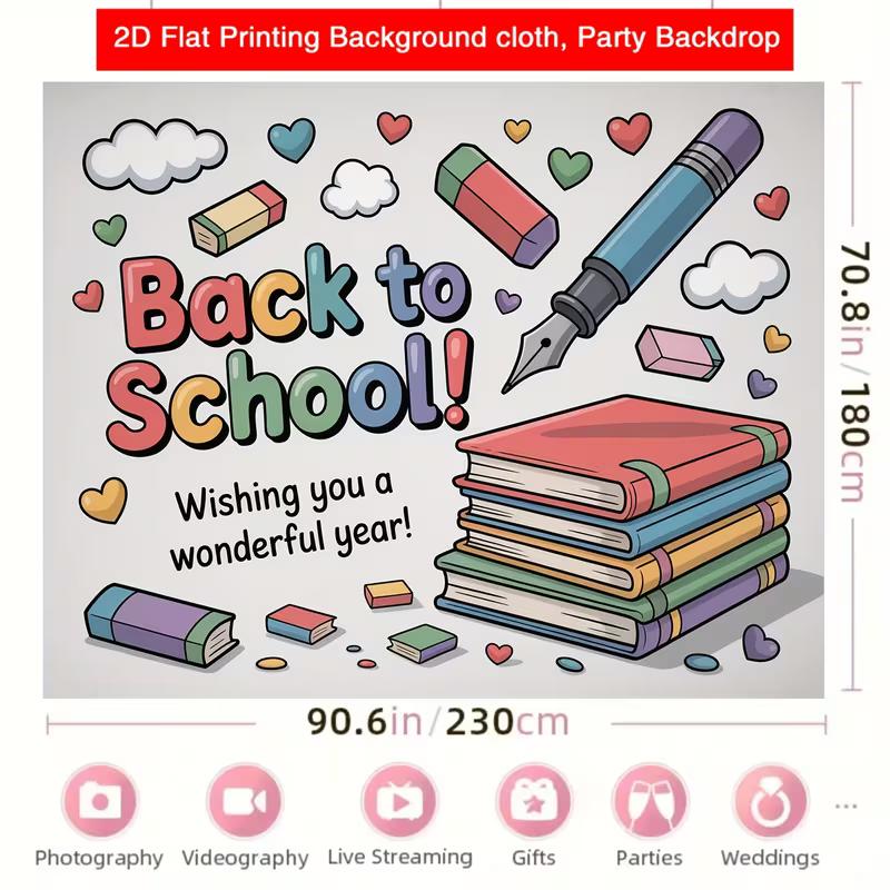 2D Classroom Welcome Background, Colorful School Supplies & Books Backdro