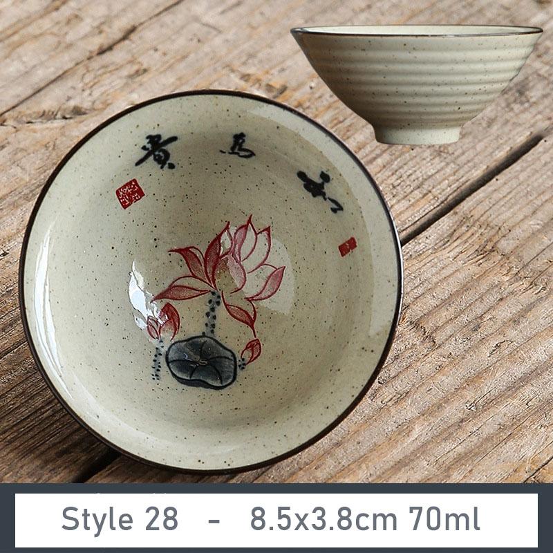 1 Stück Handgefertigte Konische Tasse Antike Pflanzenasche Porzellan Teetasse Reise Keramik Teeschale Anti-Verbrühungs Retro Meditationsbecher Teeset 70ml