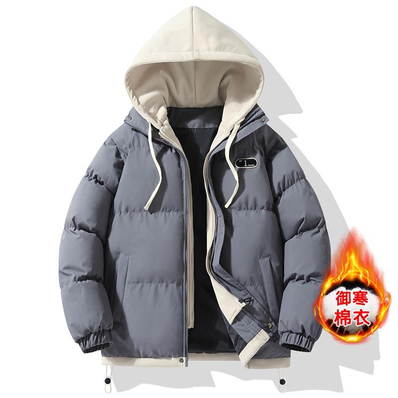 

Padded Clothes Trendy Brand Fake Two-piece Hooded Winter Thickened Jacket Student Padded Jacket Top Casual Jacket S темно-серого
