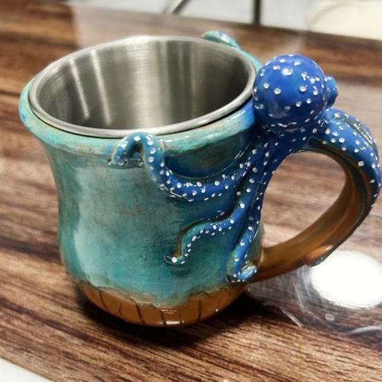 Ocean Octopus Coffee Mug Handmade 3D Octopus Tea Cup Octopus Tentacles Beard Mug Artistic Ocean Creature Mug