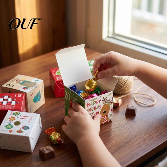 DIY Holiday Gift Packaging 24 Pcs Christmas Advent Calendar Boxes, Days Countdown Box, Party Favor Containers Empty Cardboard Number Box To