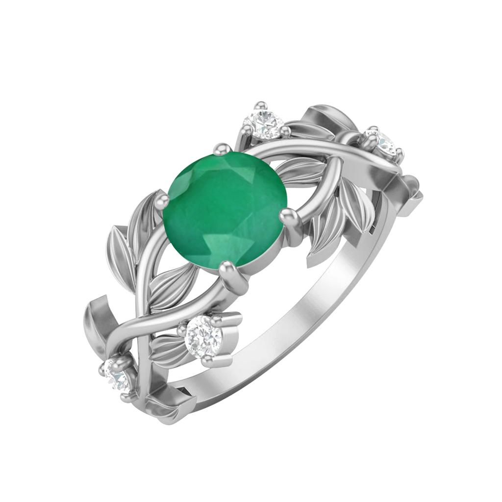 6MM Round Emerald Gemstone 925 Sterling Silver Solitaire Ring