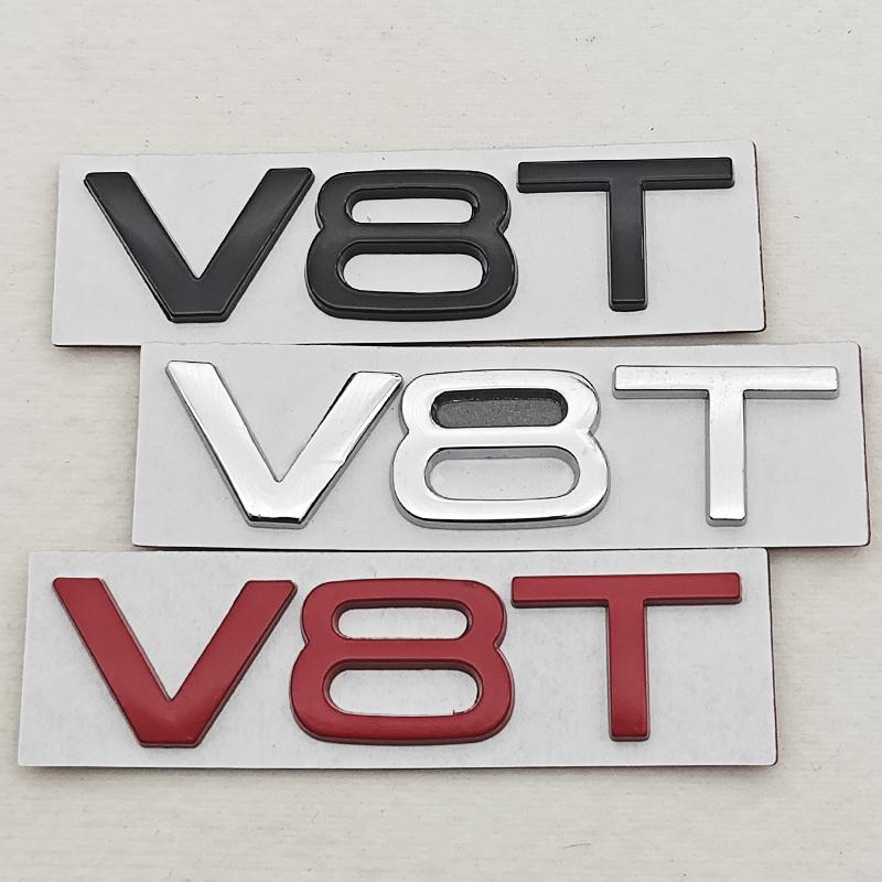 3D Metal V8T Logo Car Rear Trunk Side Fender Car Emblem Badge Sticker Decal For Audi RS6 RS7 RS A8 Q8 S8 SQ7 SQ8 Car Accessories