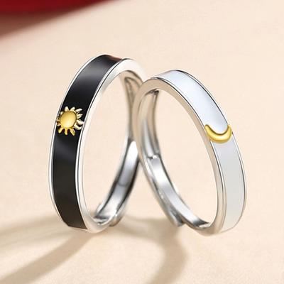 Couple Ring Opening Adjustable Minimalist Hypoallergenic Smooth Copper Gift Fashion Jewelry Crescent Moon Sun Men Women Finger Ring for Daily