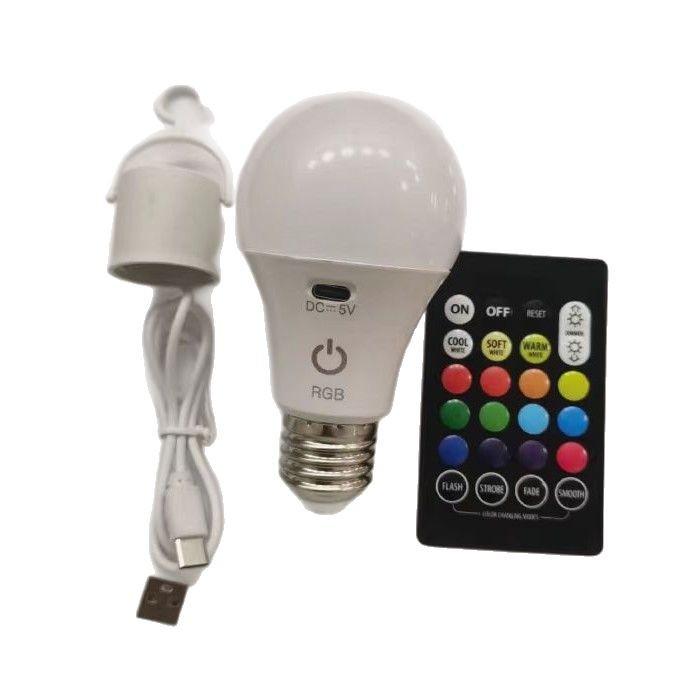 Rechargeable RGB E27 Bulb with Touch Switch & Remote - 16 Colors