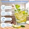 8 Pcs Glass Straws Shatter Resistant, 6” Short Glass Reble Drinking Straws with 2 Cleaning Brush, Including 4 Straight and 4 Bent Reble Straw Short