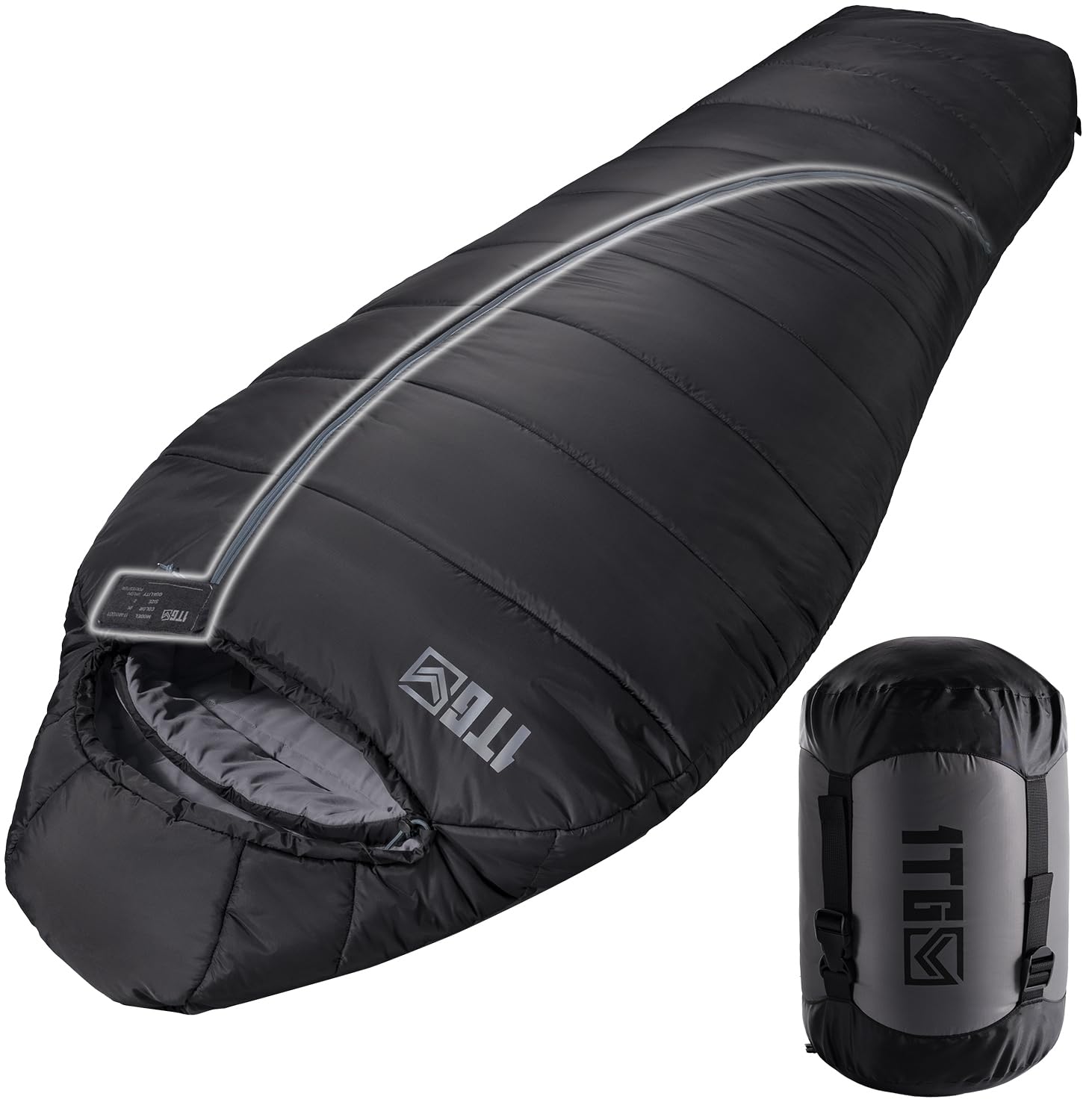 

1TG Tactical Mummy Sleeping All Suitable Temperature Cold Shape Disaster Sleeping in Compression Bag Black Bag, Season, Summer, Winter, -4°C, чёрный