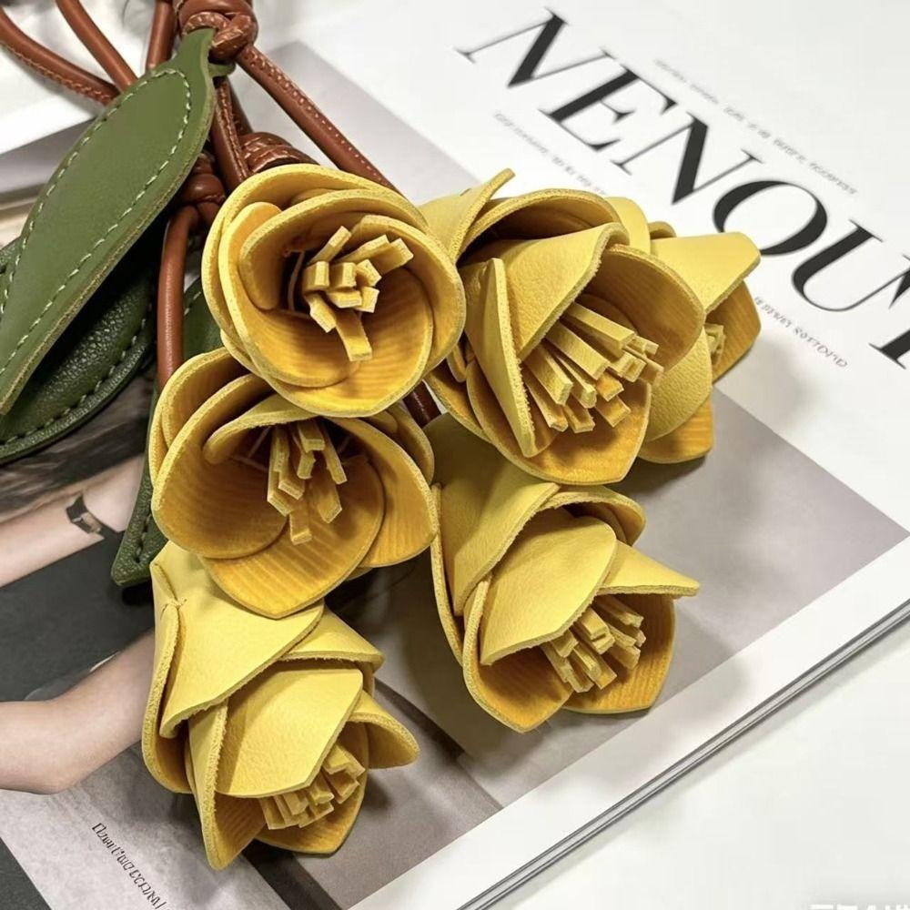Cute Hanger Pu Leather Tulip Pendant Fashion Colorful Pu Flower Keychain Creative Bag Decoration Bag Accessory
